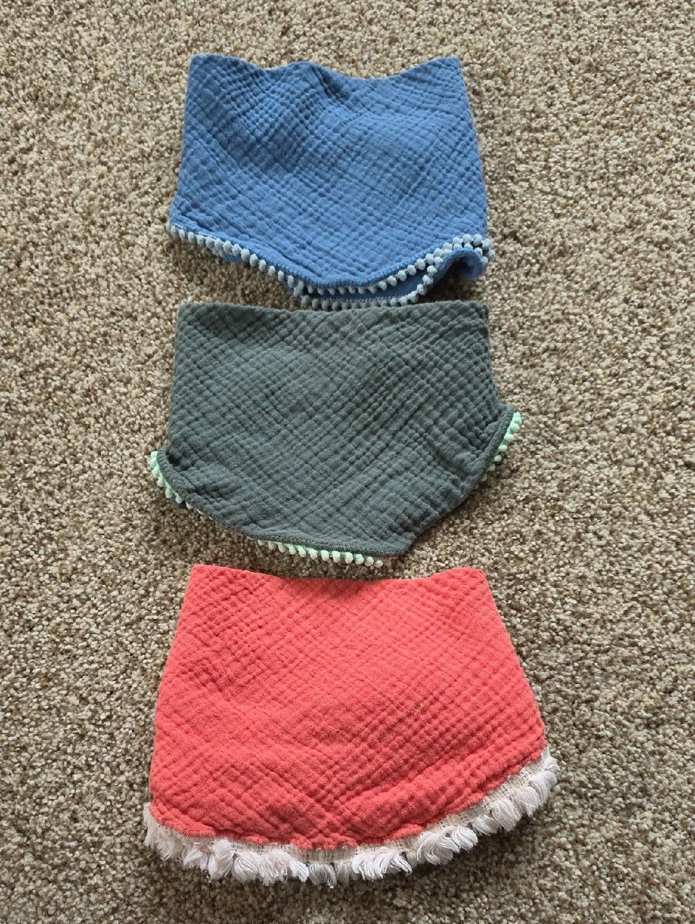 Bandana Style Bib - Blue, Green, Coral - Charley Charles - Cotton Muslin